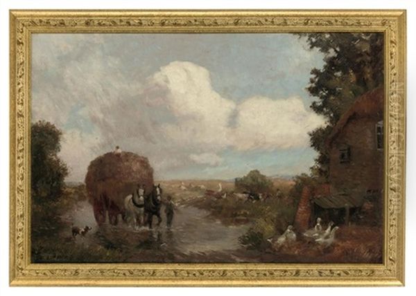 Crossing The Ford (+ To The Hayfields; Pair) Oil Painting by Max Ludby