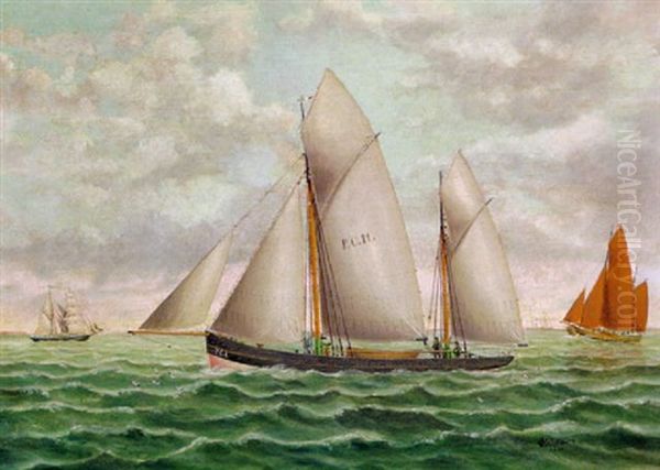 Segler Auf Der Elbe Oil Painting by Hinrich Paul Luedders