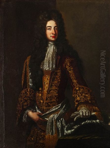 Portrait Of A Gentleman Wearing An Elaborate Embroidered Coat Oil Painting by David Lueders