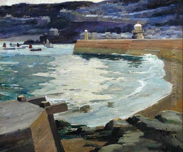 St. Ives Harbor, Evening Oil Painting by W.H. Ludlow