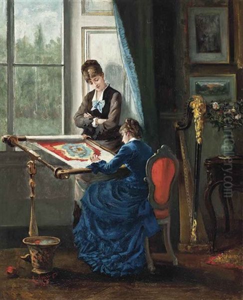 The Embroidery Lesson Oil Painting by Albert Ludovici Jr.