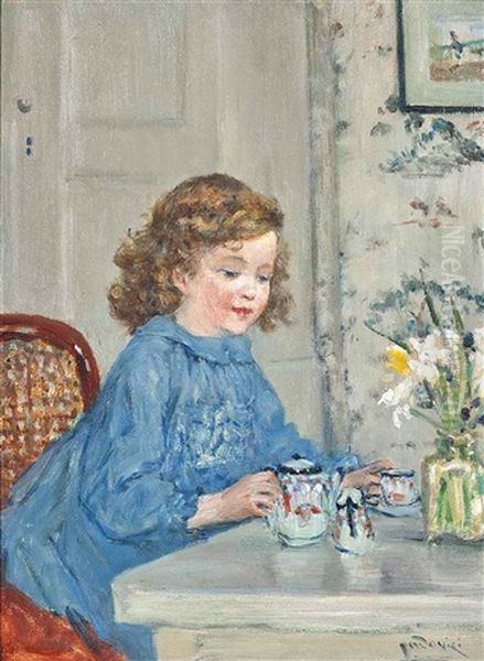 Tea-time Oil Painting by Albert Ludovici Jr.