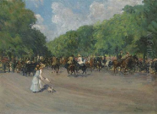 Rotton Row, Hyde Park Oil Painting by Albert Ludovici Jr.