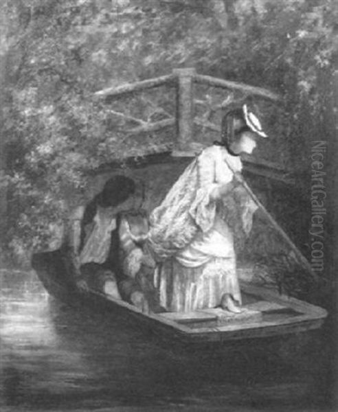 Lady Punting For Her Companions Oil Painting by Albert Ludovici Jr.