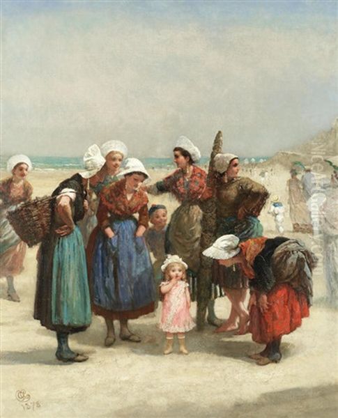 Breton Fisher Folk Oil Painting by Albert Ludovici Sr.