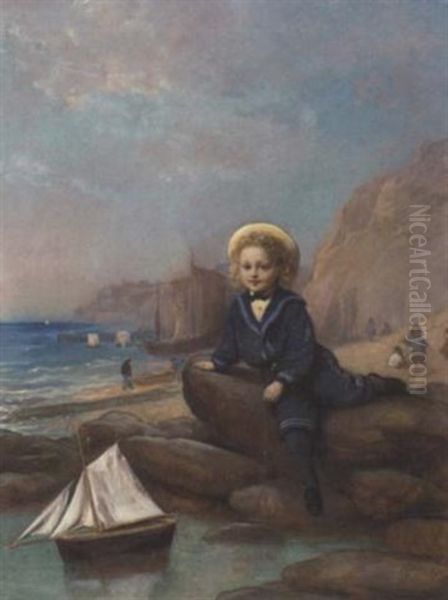 Lt. Col. Crompton Roberts As A Boy, In A Sailor Suit, On A Beach Oil Painting by Albert Ludovici Sr.