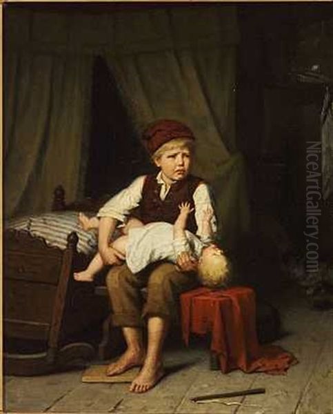 Lillebror Er Utidig Oil Painting by Auguste Ludwig