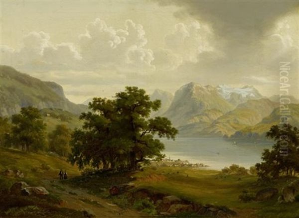 Landschaft Am Vierwaldstattersee Oil Painting by Carl Julius E. Ludwig