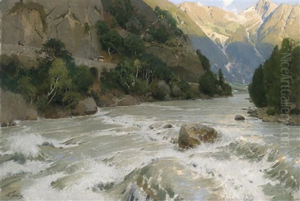 Eingang Ins Otzthal In Tirol Oil Painting by Carl Julius E. Ludwig