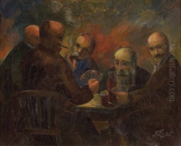 Herrenrunde Beim Kartenspiel Oil Painting by Franz-Josef Ludwig