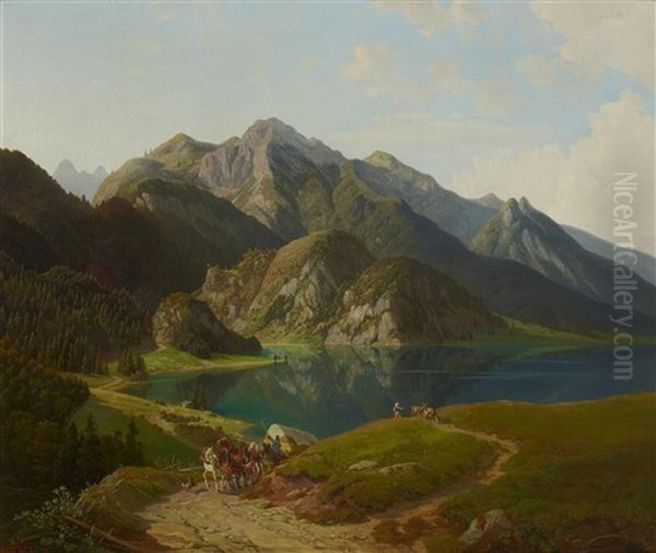 Blick Auf Den Kochelsee Mit Herzogstand Und Heimgarten Oil Painting by Michael Lueger