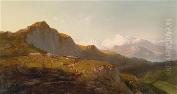 Sonnenuntergang Im Watzmanngebiet Oil Painting by Michael Lueger