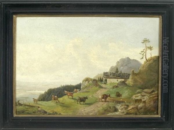 Kuhe Auf Der Weide Mit Blick In Die Weite Landschaft Oil Painting by Michael Lueger