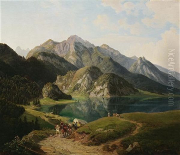 Alpsee Bei Hohenschwangau Oil Painting by Michael Lueger