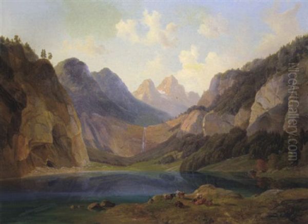 Blick Auf Den Vorderen Hintersee Oil Painting by Michael Lueger