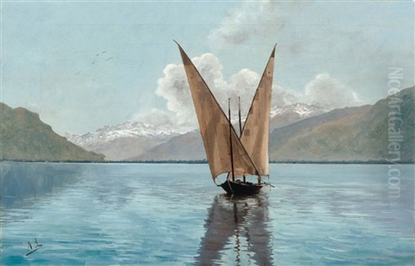 Voilier Sur Le Lac Leman Oil Painting by Albert Lugardon