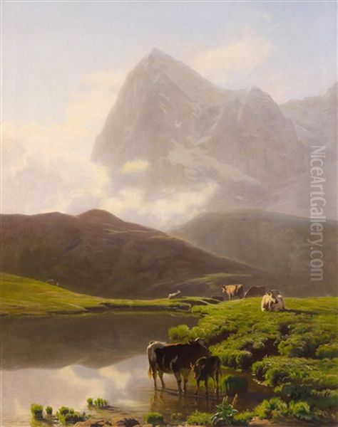 Der Eiger Von Der Wengernalp Aus Gesehen Oil Painting by Albert Lugardon