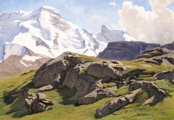 Vue Du Petit Cervin Et Du Mont Riffel Oil Painting by Albert Lugardon