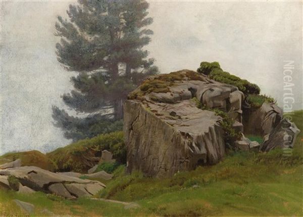 Olstudie: Rochers A L'engstlenalp, Berne. Temps De Pluie Oil Painting by Albert Lugardon