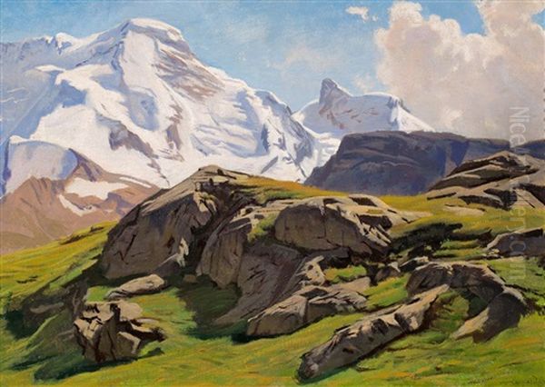 Vue Du Petit Cervin Et Du Mont Riffel Oil Painting by Albert Lugardon