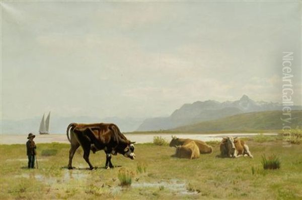 Garde-vaches Au Bouveret Oil Painting by Albert Lugardon