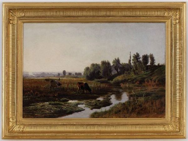 Paysage Anime, Vaches Au Paturage Oil Painting by Albert Lugardon