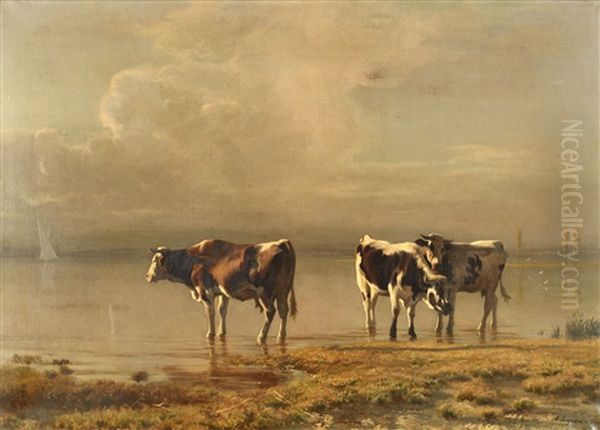 Vacas En Un Lago Oil Painting by Albert Lugardon