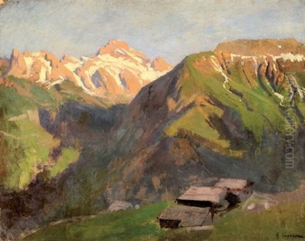 Pointe Percee, Effet Du Soir, Reposoir (savoie) Oil Painting by Albert Lugardon