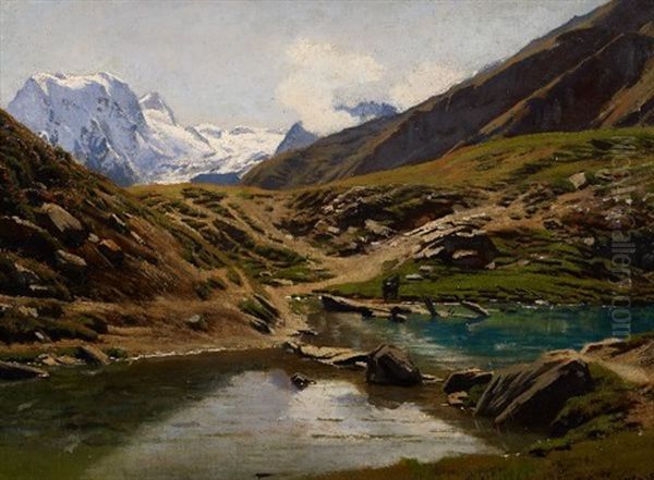 Le Lac Bleu - Arolla Valais Oil Painting by Albert Lugardon