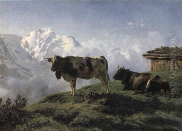 Kuhe Auf Einer Alpweide Oil Painting by Albert Lugardon