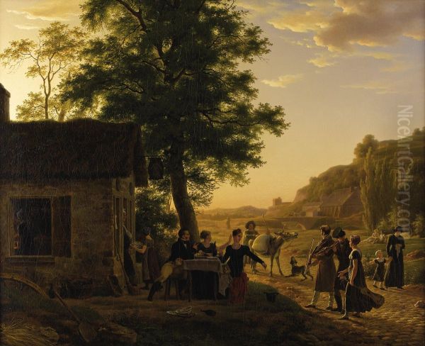 Les Musiciens Ambulants (the Strolling Musicians) Oil Painting by Antoine Beranger