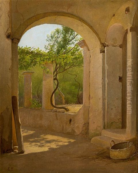 View Into The Courtyard Of An Italian Cloister Oil Painting by Emil Lugo