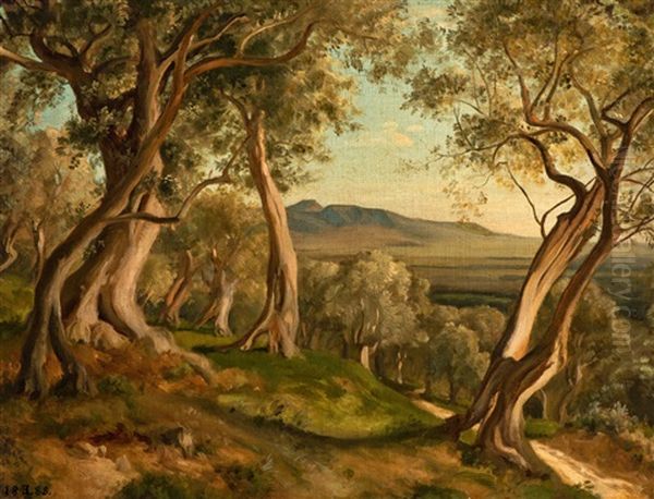 Hilly Landscape With Gnarled Trees Oil Painting by Emil Lugo