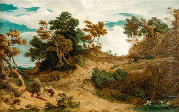 Arkadische Landschaft Mit Figuren- Und Tierstaffage Oil Painting by Emil Lugo