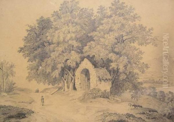 Chapelle Au Bord Du Chemin Oil Painting by Jean Baptiste Antoine Emile Beranger