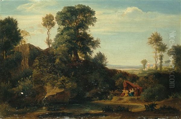 Landschaft Mit Der Rast Der Heiligen Familie Wahrend Der Flucht Nach Agypten Oil Painting by Emil Lugo