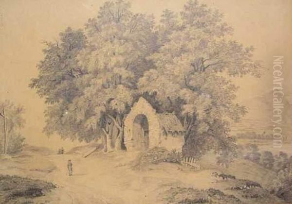 Chapelle Au Bord Du Chemin Oil Painting by Jean Baptiste Antoine Emile Beranger