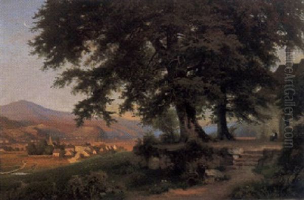 Blick Von Der Lorettokapelle Bei Freiburg Im Breisgau Auf Die Wiehre Mit Dem St. Anna-kirchlein Oil Painting by Emil Lugo