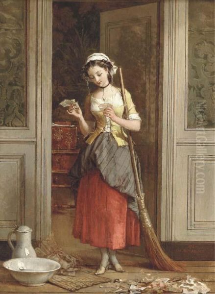 An Interest In Old News Oil Painting by Jean Baptiste Antoine Emile Beranger