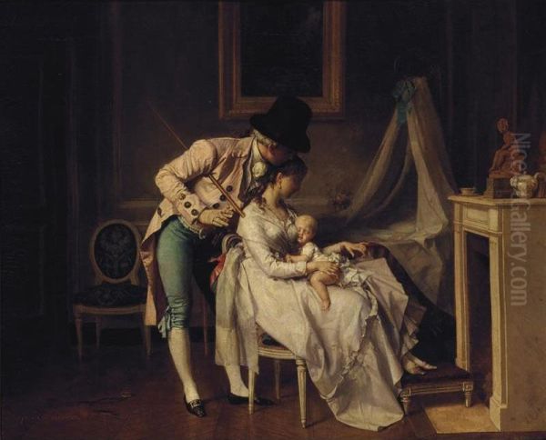 The Young Parents Oil Painting by Jean Baptiste Antoine Emile Beranger