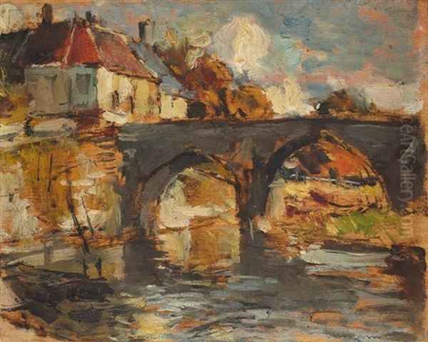 Le Pont - La Mare - Paysages (3 Works) Oil Painting by Ferdinand-Jean Luigini