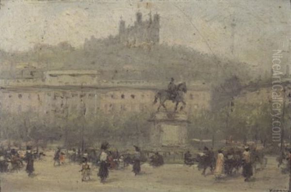 Place Bellecour Et Fourviere Oil Painting by Ferdinand-Jean Luigini