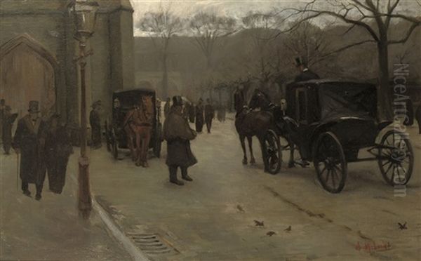 Carriages At The Nassaulaan, The Hague Oil Painting by Arie Matinus Luijt