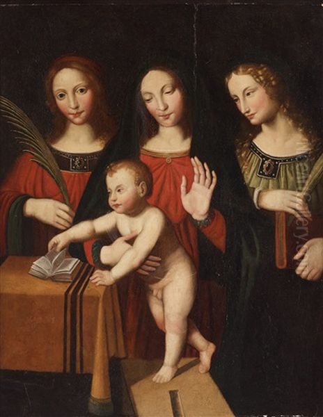 Madonna And Child With Saint Catherine And Saint Barbara Oil Painting by Bernardino Luini