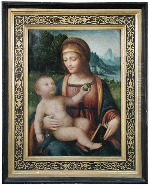 The Madonna And Child, With The Christ Child Holding An Apple And A Flower Oil Painting by Bernardino Luini