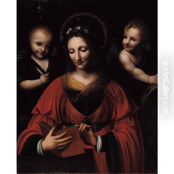 Saint Catherine With Two Angels Oil Painting by Bernardino Luini