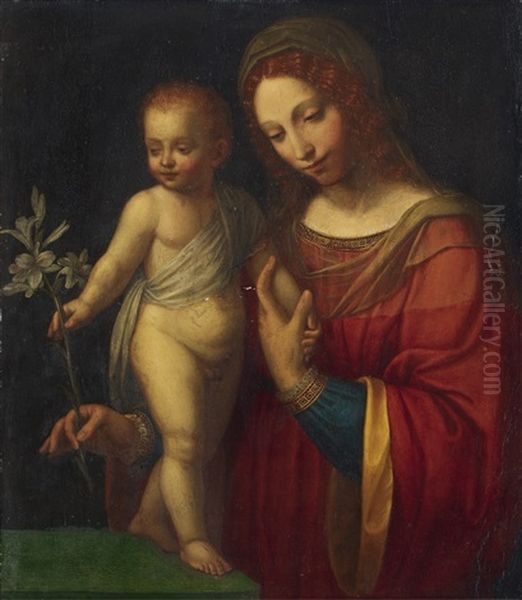 The Virgin With Child Holding A Branch Of Lilies Oil Painting by Bernardino Luini