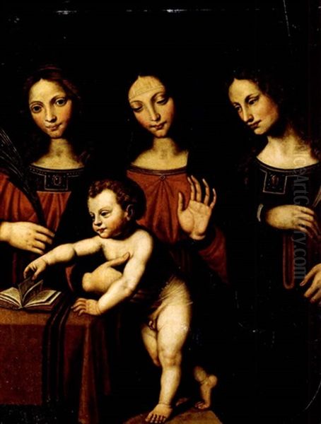 Madonna Mit Kind Flankiert Von Den Heiligen Barbara Und Katharina (in Collab. W/workshop) Oil Painting by Bernardino Luini