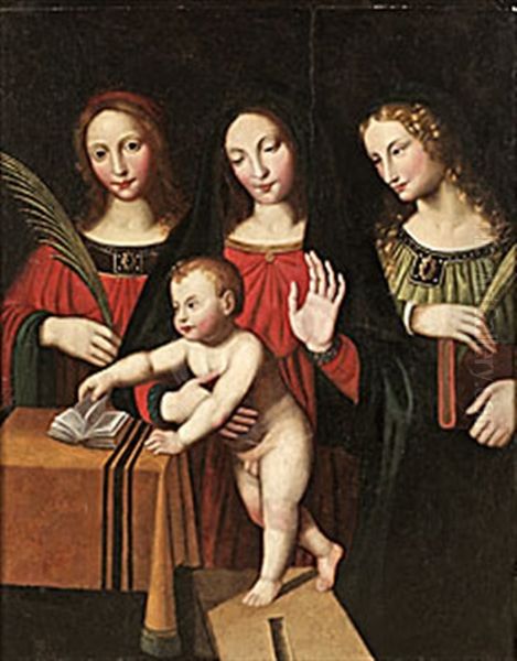 Madonnan Med Barnet Samt S:ta Katarina Och S:ta Barbara Oil Painting by Bernardino Luini