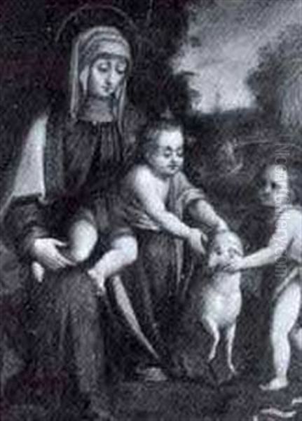 Madonna Mit Dem Jesuskind Und Dem Kleinem Johannes In Landschaft Oil Painting by Bernardino Luini